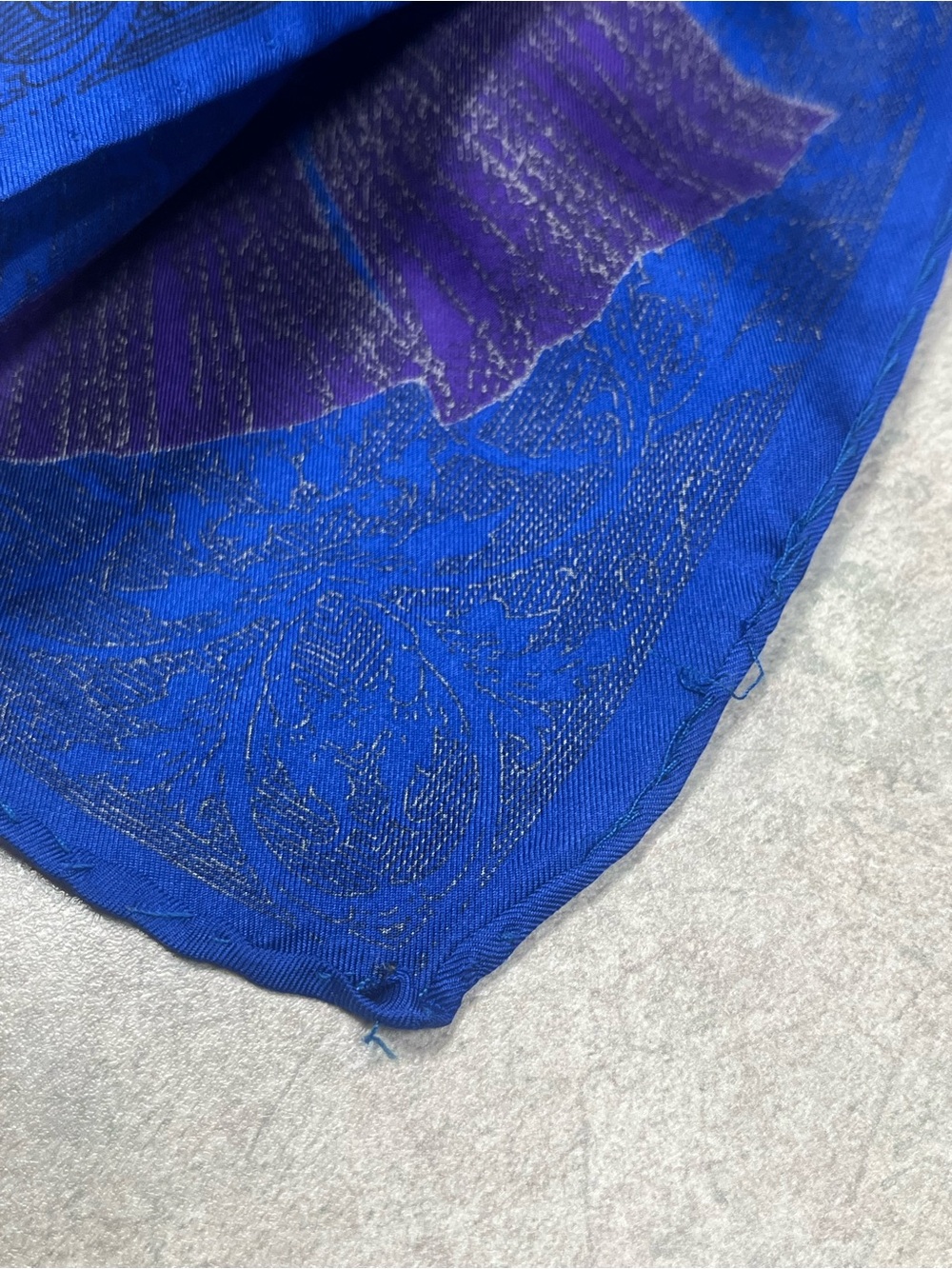 VTG Lanvin Paris 100% Silk Scarf Paisley Tassel Blue Magenta Purple 30” Italy - Picture 9 of 11